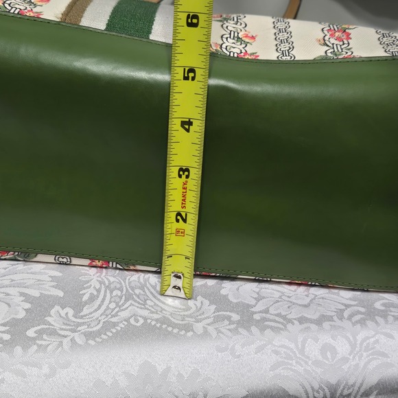 Tory Burch Ella Printed Canvas Tote Bag Floral Green Leather Straps - Picture 12 of 12